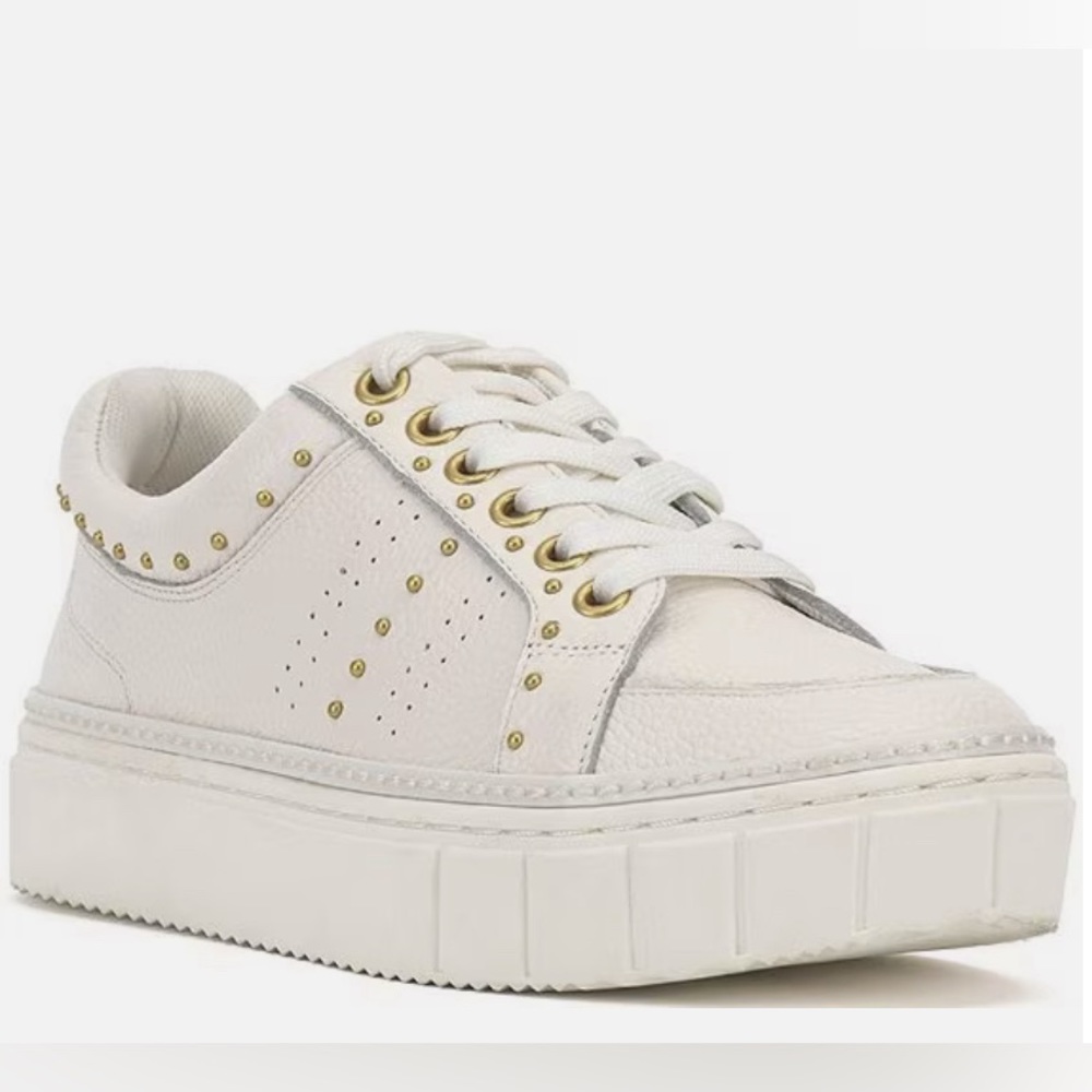 Vince Camuto White Platform Sneaker with Gold Studs